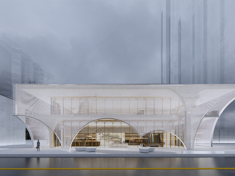 现代社区活动中心建筑 社区服务中心 办公建筑su模型