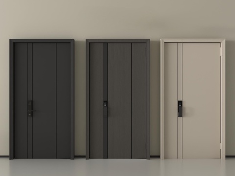 现代防盗门 子母门入户门  指纹锁门su模型