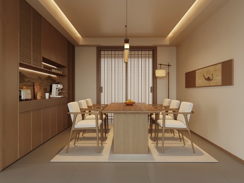  新中式餐厅 餐桌椅 酒柜3d模型 