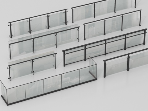 现代玻璃栏杆   围栏 护栏   阳台围栏 扶手su模型