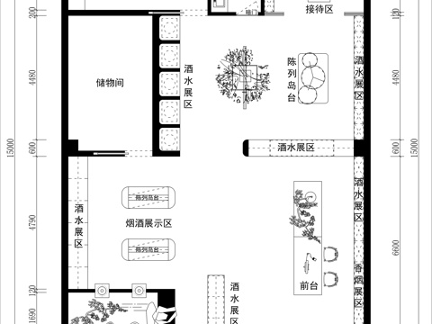 现代烟酒店平面方案图cad施工图