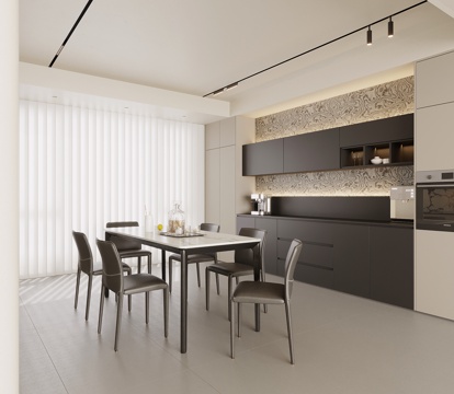 现代意式餐厅 酒柜 餐桌椅su模型