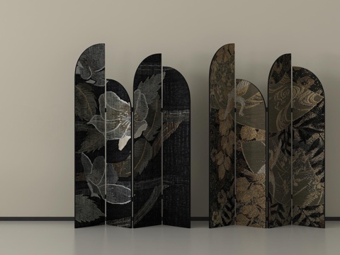 新中式屏风隔断  折叠式屏风隔断su模型