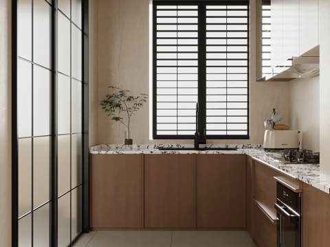 中古风厨房 橱柜su模型