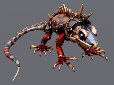 机械蜥蜴雕塑su模型