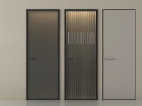 现代玻璃单开门 极窄边框玻璃门 长虹玻璃门 灰油砂玻璃门su模型