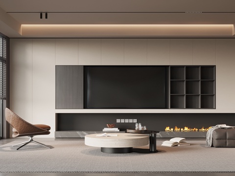 现代意式客厅 电视背景墙 沙发茶几组合su模型