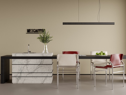 现代餐桌椅 餐椅 餐厅吊灯su模型