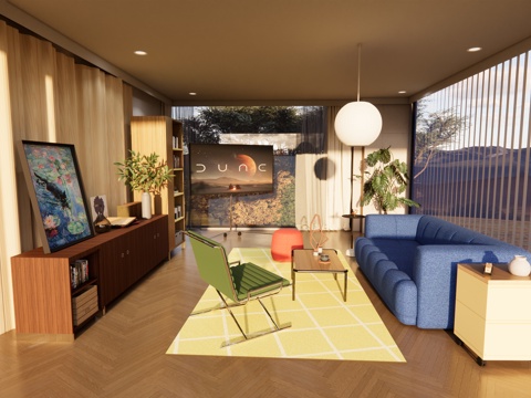 充满生活气息的设计 简约与功能性融合，丰富的色彩搭配客厅空间su模型