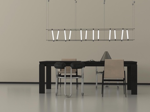 现代意式餐桌椅  轻奢餐桌椅 吊灯su模型