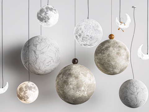 现代月球灯 星球灯 月球吊灯 装饰吊灯su模型
