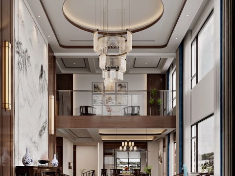  新中式复式客餐厅3d模型 