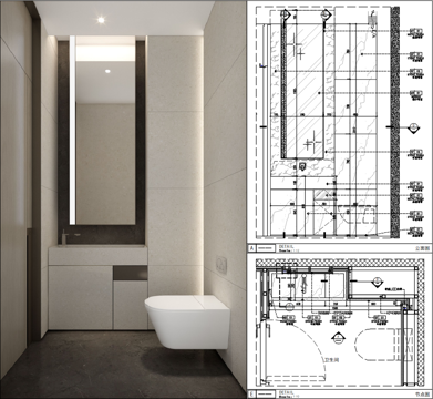 卫生间洗手台盆、大理石洗手台盆、卫生间镜子灯带、台盆暗藏垃圾cad施工图