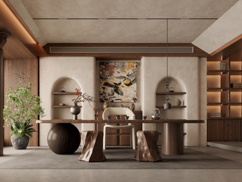 中古风茶室su模型