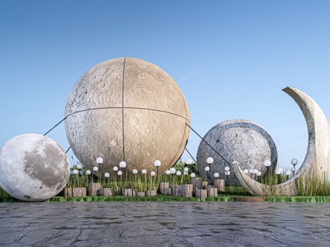 现代月球小品 月球装置 月亮雕塑 月亮美陈su模型