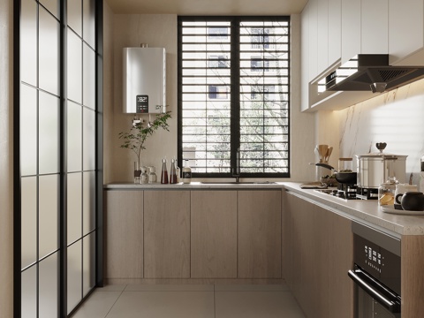 中古风厨房 橱柜 厨具su模型