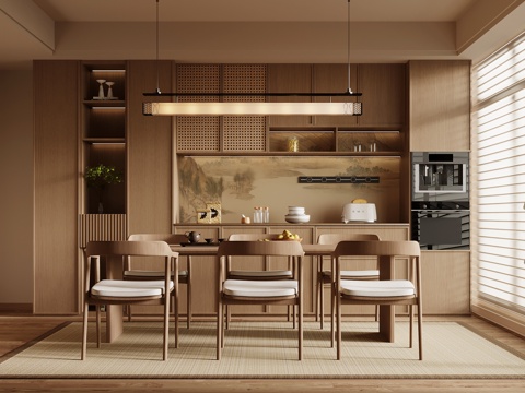  新中式餐厅 餐桌椅 酒柜 宋氏 餐厅3d模型 