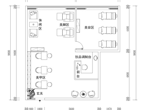 美甲店 按摩修脚 美容店平面方案图cad施工图