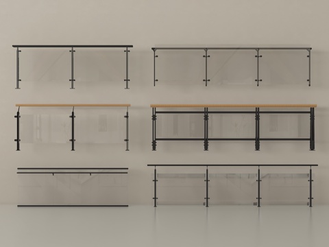 现代玻璃栏杆   围栏 护栏   阳台围栏 扶手su模型