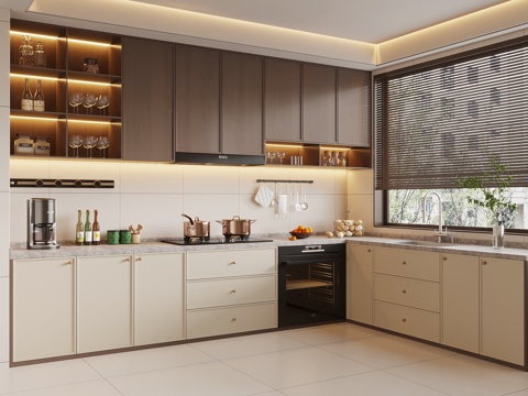 中古风厨房 橱柜 厨具su模型