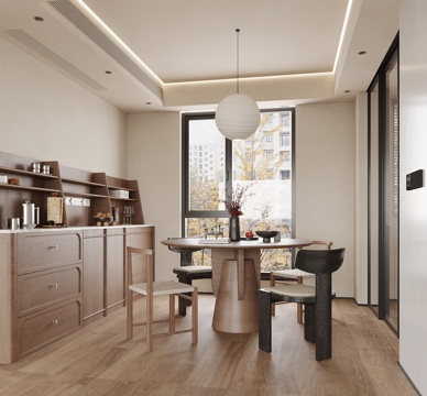  中古风餐厅 餐边柜 餐桌椅3d模型 