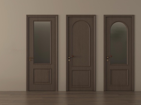 中古实木门 单开门 卧室门  玻璃门 厨卫门su模型