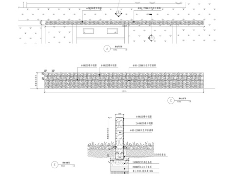 石笼网箱标准矮墙景观剖立面CADcad施工图