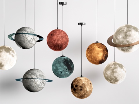现代月球灯 星球灯 月球吊灯 装饰吊灯su模型