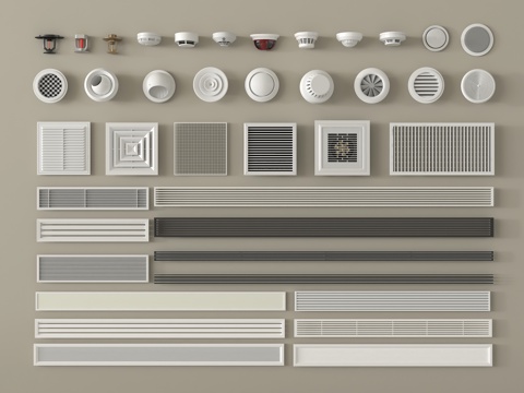 空调出风口  排风口  百叶通风口  烟感喷淋头su模型