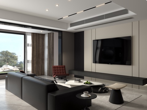 现代意式客厅 沙发背景组合su模型