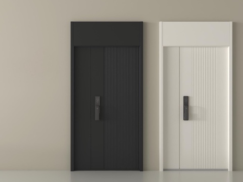 现代防盗门 子母门入户门  指纹锁门su模型