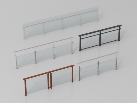 现代玻璃栏杆   围栏 护栏   阳台围栏 扶手su模型