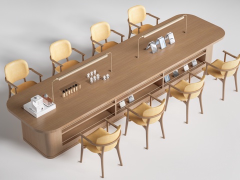 现代长桌椅 公司茶水间桌椅 讨论桌 图书馆学习桌su模型