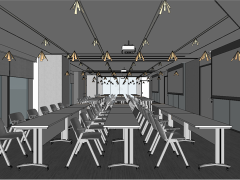 现代培训室su模型