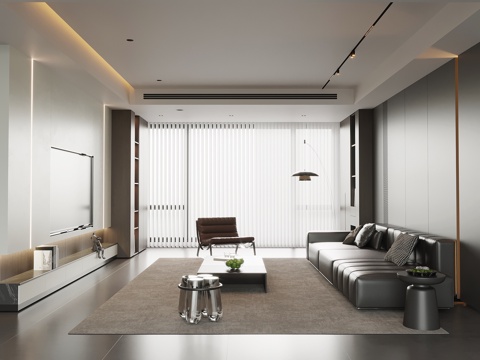 现代意式客厅 电视背景墙 沙发茶几组合 沙发背景墙su模型