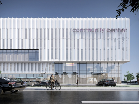 现代社区活动中心建筑 社区服务中心 办公建筑su模型