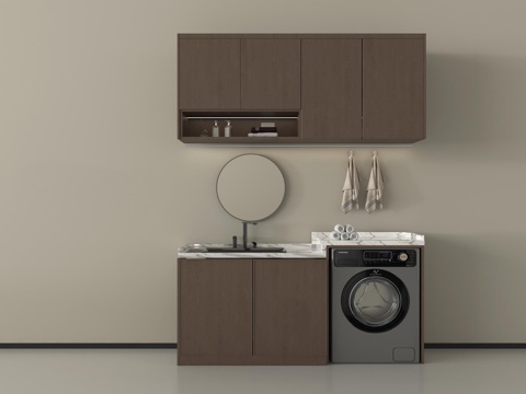 现代洗衣机柜  洗衣机 阳台柜  扫地机器人su模型
