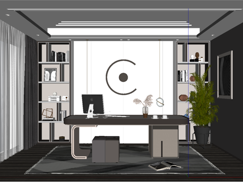 现代高级经理办公室  书房su模型