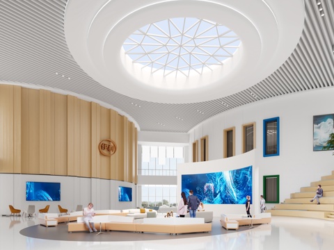  现代中庭  共享大厅  公共休息区  洽谈区  大堂3d模型 