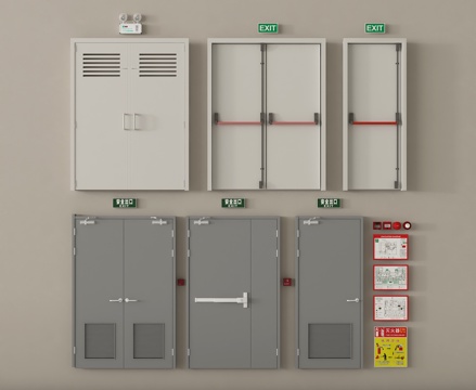 现代消防门   防火门安全出口  消防标识su模型