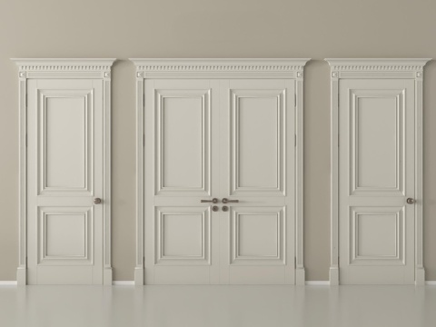 法式平开门 卧室门  双开门  实木门su模型