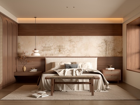 中古风侘寂卧室su模型