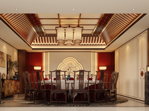 中式包间 餐饮包厢 酒楼包房su模型