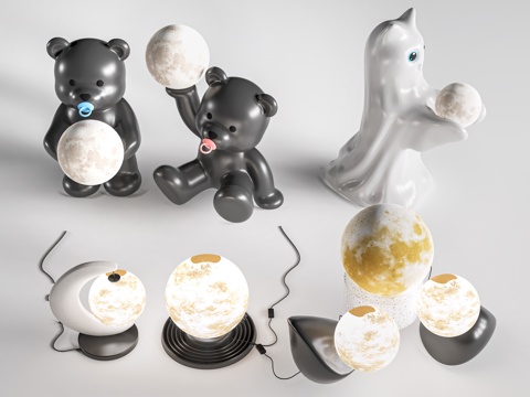 现代月球落地灯 月球装饰灯 月球台灯su模型