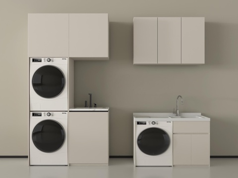 现代洗衣机柜  洗衣机 烘干机   阳台柜su模型