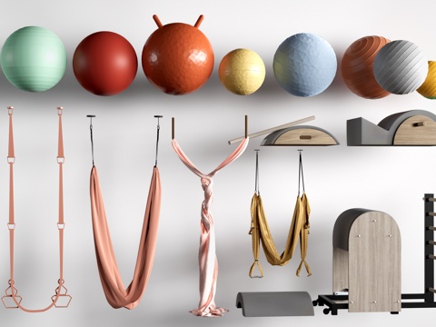 现代瑜伽器材 瑜伽垫 瑜伽球 舞蹈器材su模型