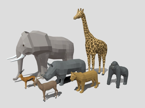 低多边形卡通非洲动物合集su模型