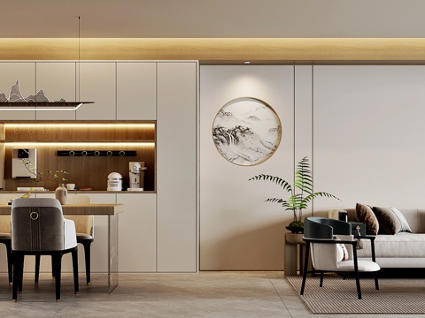  新中式客餐厅3d模型 