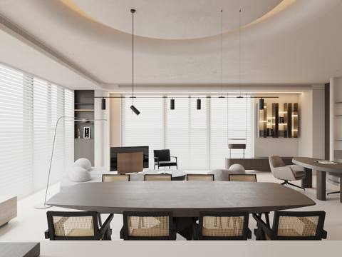  侘寂现代客餐厅 侘寂餐桌椅组合3d模型 