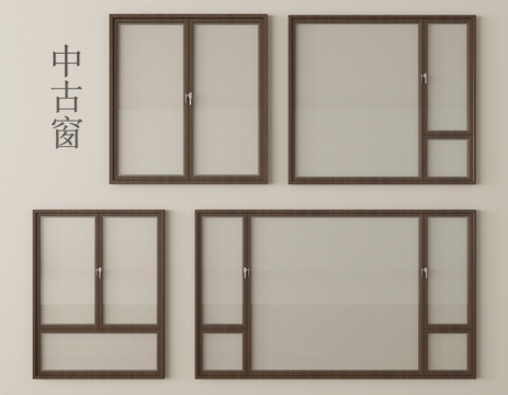 中古窗组合   平开窗 推拉窗   落地窗 阳台窗su模型